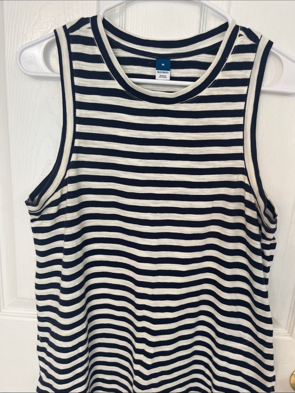 Old Navy Cream and Navy Striped Sleeveless Tank Dress